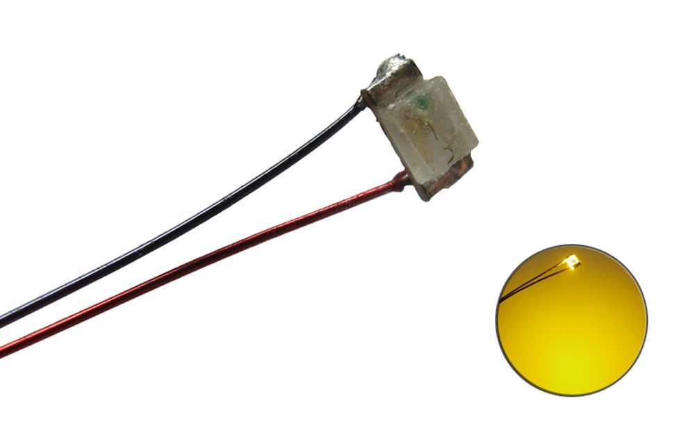 SMD LED 0603 mit Kupferlackdraht gelb, 2 Stück