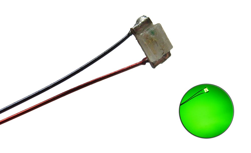 SMD LED 0603 mit Kupferlackdraht grün, 2 Stück