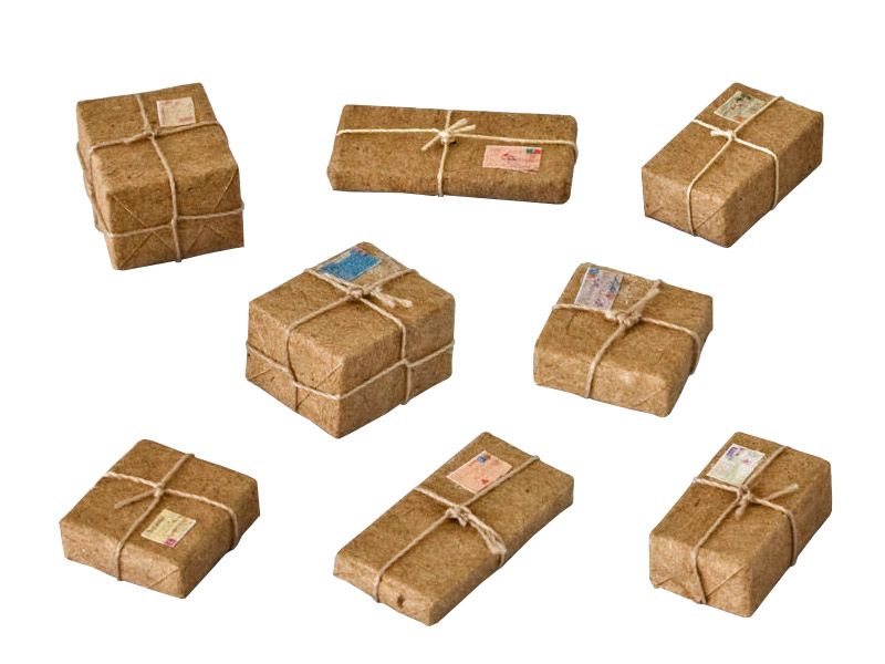 Set Postpakete, Bausatz für 8 Stück, Spur 0, 1:43