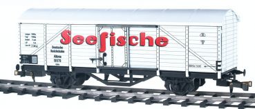 Preview: Gedeckter Güterwagen Gkhhs SEEFISCHE, Deutsche Reichsbahn DR, Spur 0, 1:45 Preview: Gedeckter Güterwagen Gkhhs SEEFISCHE, Deutsche Reichsbahn DR, Spur 0, 1:45