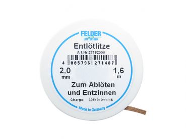 Entlötsauglitze Entlötlitze, für SMD und andere elektronische Bauteile, Breite 2,0mm, Länge 1,6m