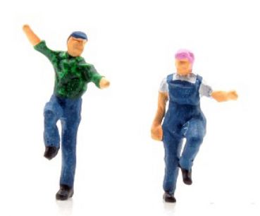 Frau und Mann aufsteigend für Treppe Leiter, 2 Modellbahnfiguren handbemalt, Spur TT, 1:120