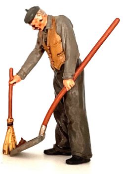 Gehwegreiniger ohne Müllfahrrad, Modellbahnfigur handbemalt, Spur 0 (Null), 1:45