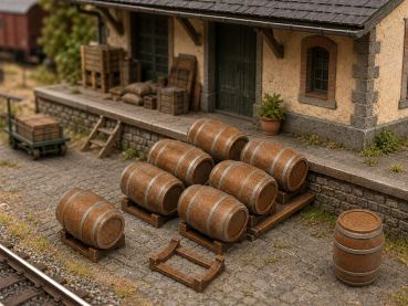 Preview: Bierfass Holzfass mit Fasshalter 2-teilig, 5 Stück, Spur 0 (Null), 1:45