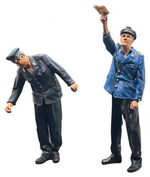 Übergabe DR, 2 Modellbahnfiguren handbemalt, Spur 0 (Null), 1:45