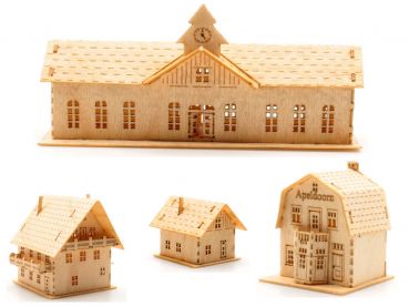 Preview: Häuserset mit Bahnhof, LaserCut Bausatz für 5 Gebäude, Spur T, 1:450 Preview: Häuserset mit Bahnhof, LaserCut Bausatz für 5 Gebäude, Spur T, 1:450