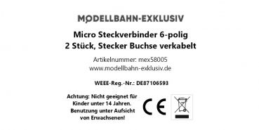 Preview: Micro Steckverbinder 6-polig Modellbahn Modellbau, 2 Stück, Stecker Buchse verkabelt