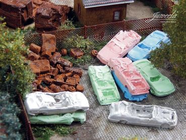 Preview: Schrottautos BRD bunt, farbig gemischt, 12 Stück, Spur H0, 1:87