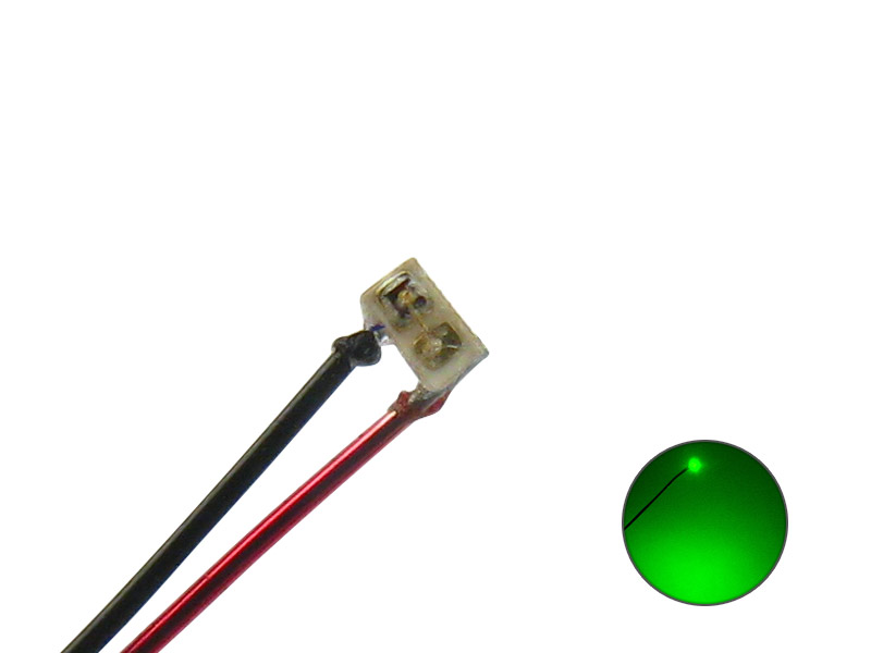www.modellbahn-exklusiv.de - SMD LED 0201 mit Kupferlackdraht grün echtgrün