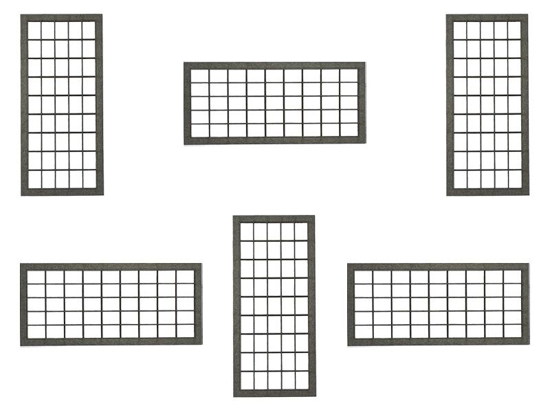 Industriefenster, Lasercut, 6 Stück, rechteckig, grau, Spur 0 (Null), 1:45