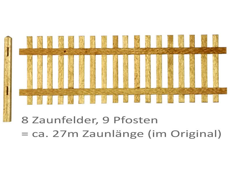 Gartenzaun Lattenzaun mit Pfosten, Bausatz  für 8 Felder, Spur 0 (Null), 1:45