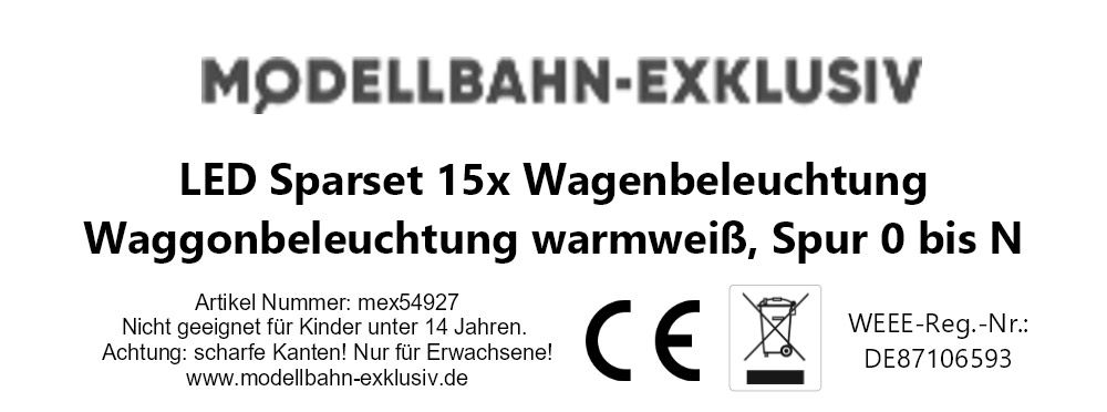 LED Sparset 15x Wagenbeleuchtung Waggonbeleuchtung warmweiß, Spur 0 bis N