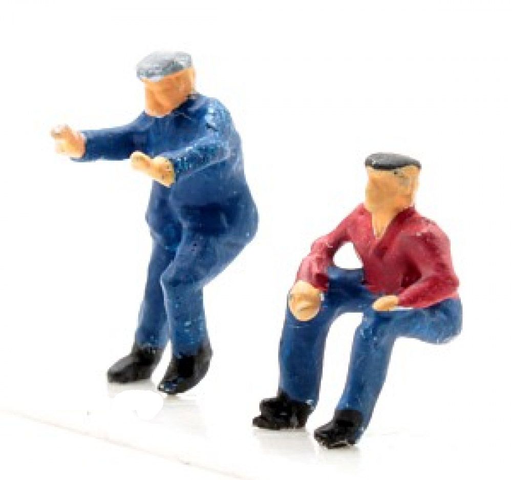 Monteure bei der Arbeit, 2 Modellbahnfiguren handbemalt, Spur TT, 1:120