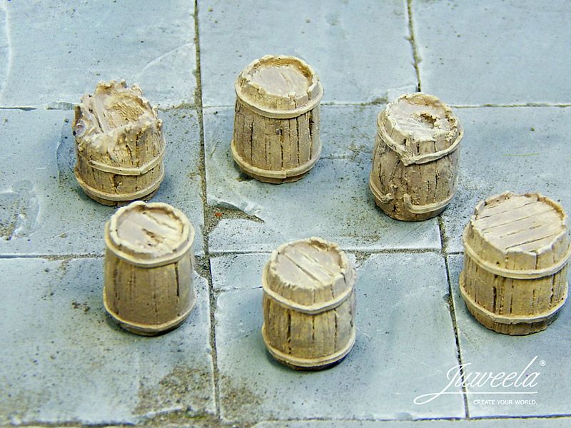 Alte Holzfässer hell, 6 Stück, Spur 0 (Null), 1:45