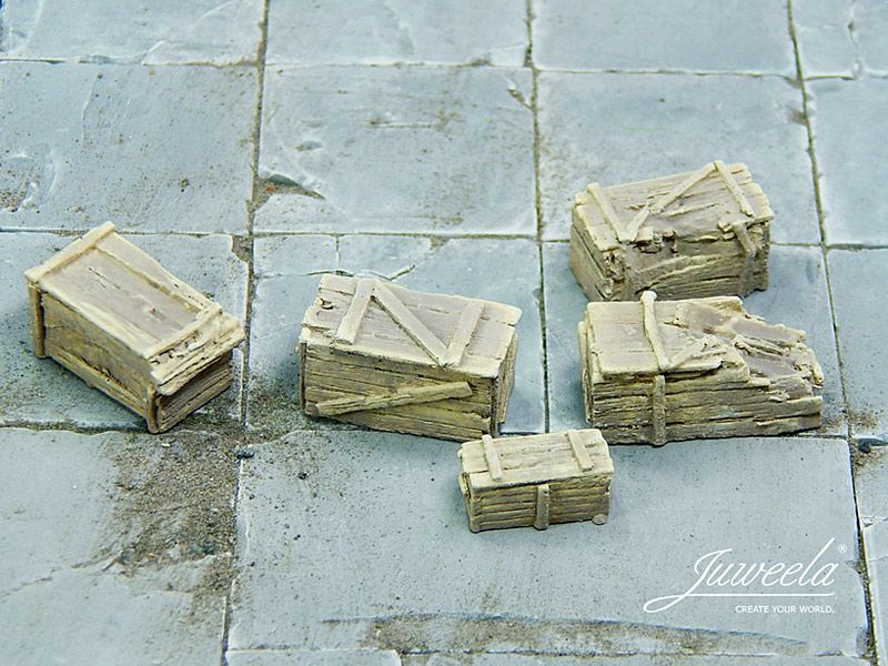 Alte Holzkisten klein, hell, 5 Stück, Spur 0 (Null), 1:45