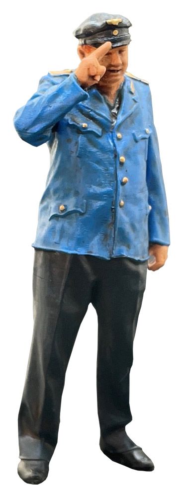 Lokführer 2 stehend DR, Modellbahnfigur handbemalt, Spur 0 (Null), 1:45