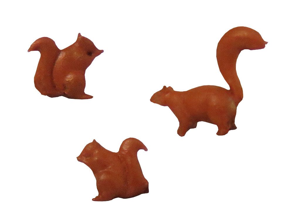 Eichhörnchen rotbraun, 2x sitzend, 1x stehend handbemalt, Spur 0 (Null), 1:45