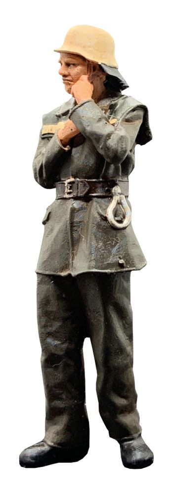 Feuerwehrmann BRD Helm zu, Modellbahnfigur handbemalt, Spur 0 (Null), 1:45
