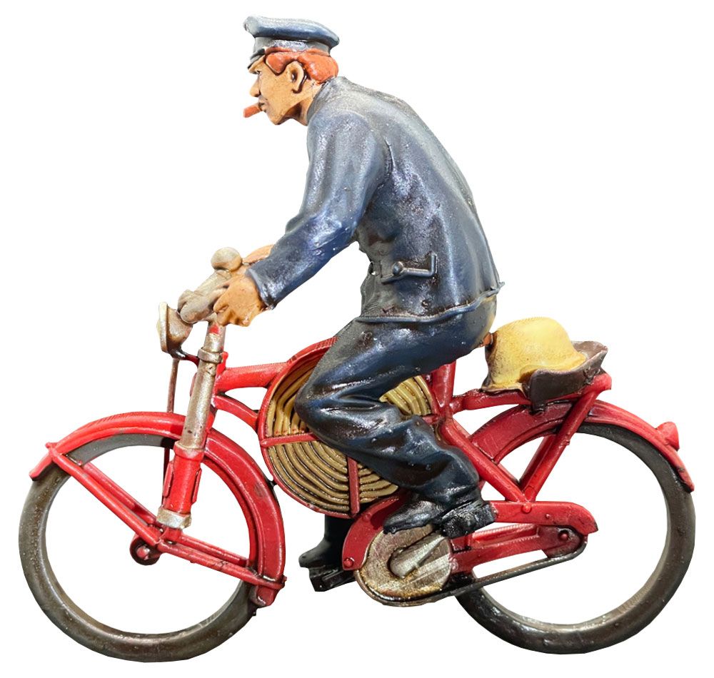 modellbahnfigur feuerwehrfahrrad feuerwehr brd ddr truppführer db modellbahn preiserlein figur modelleisenbahn spur 0 null maßstab 1:45