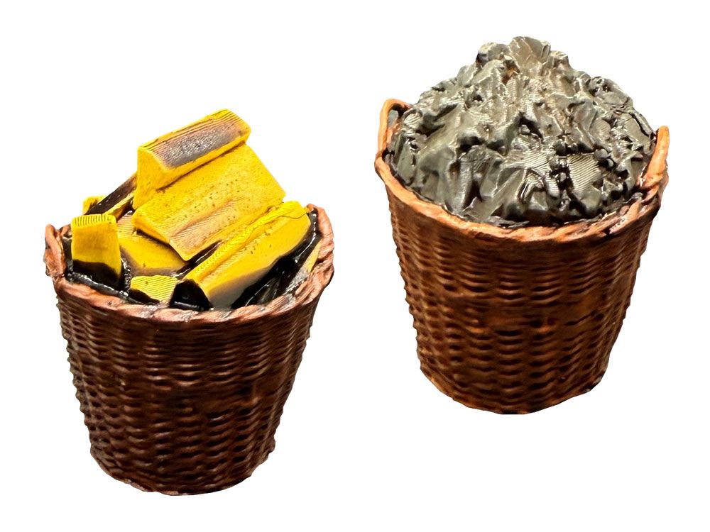 Holzkorb und Kohlekorb, je 1 Stück handbemalt, Spur 0 (Null), 1:45