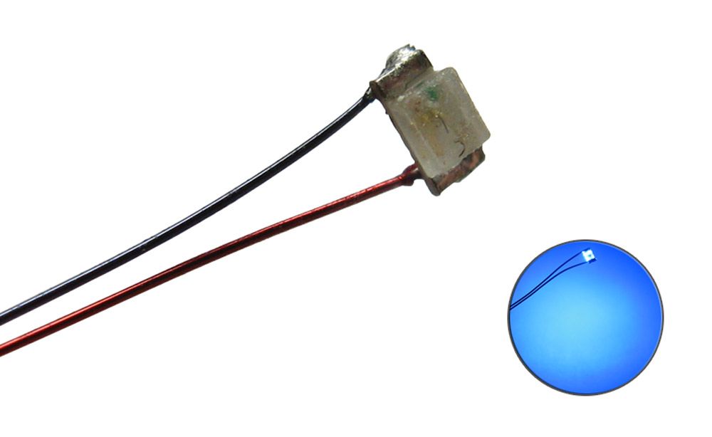 SMD LED 0603 mit Kupferlackdraht blau, 2 Stück
