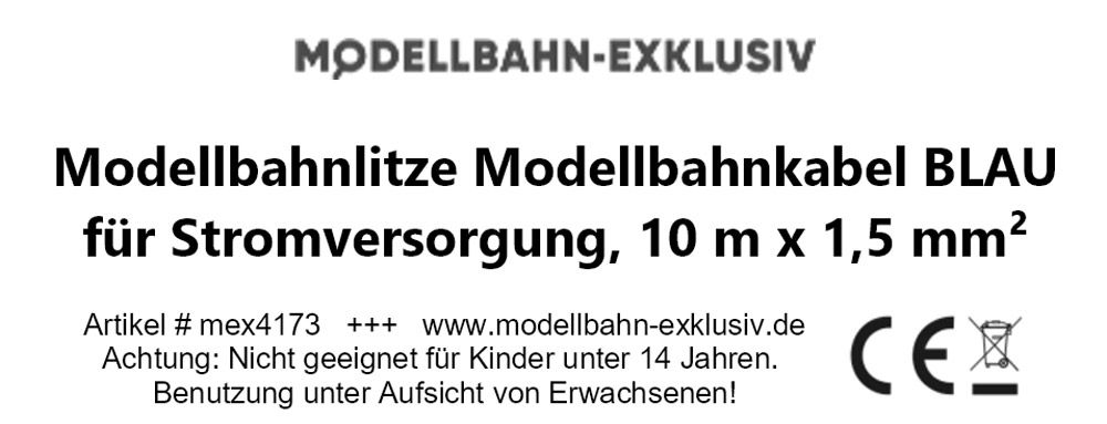 Modellbahnlitze Modellbahnkabel BLAU für Stromversorgung, 10 m x 1,5 mm²