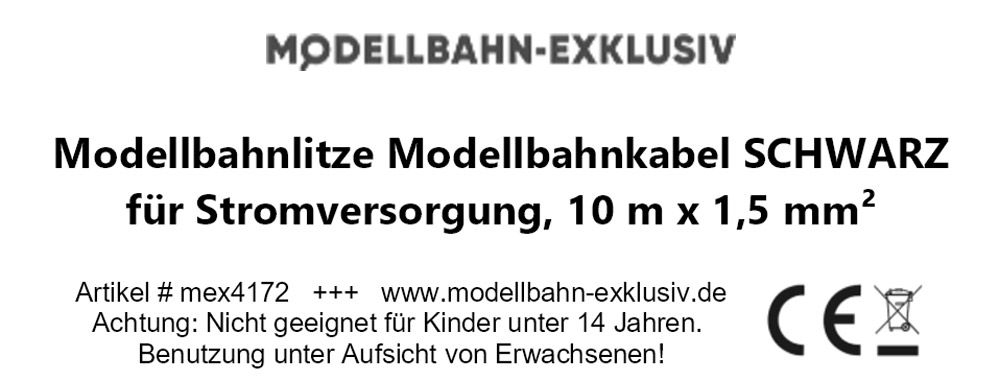Modellbahnlitze Modellbahnkabel SCHWARZ für Stromversorgung, 10 m x 1,5 mm²