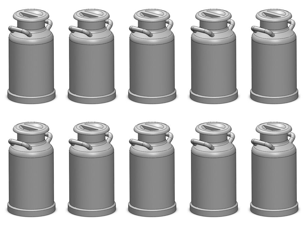 Milchkannen, 10 Stück, Spur H0, 1:87