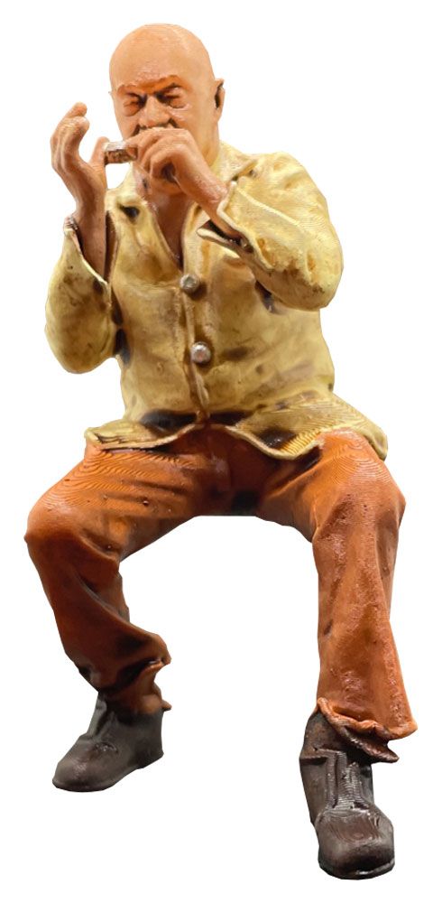 Musikerin Annelie mit Akkordeon, Modellbahnfigur handbemalt, Spur 0 (Null), 1:45