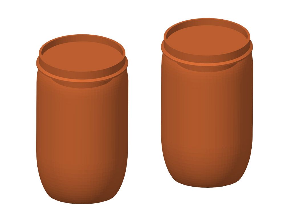 Polydeckelfass 200L mit Deckel, offen oder geschlossen darstellbar, 2 Stück, Spur H0, 1:87