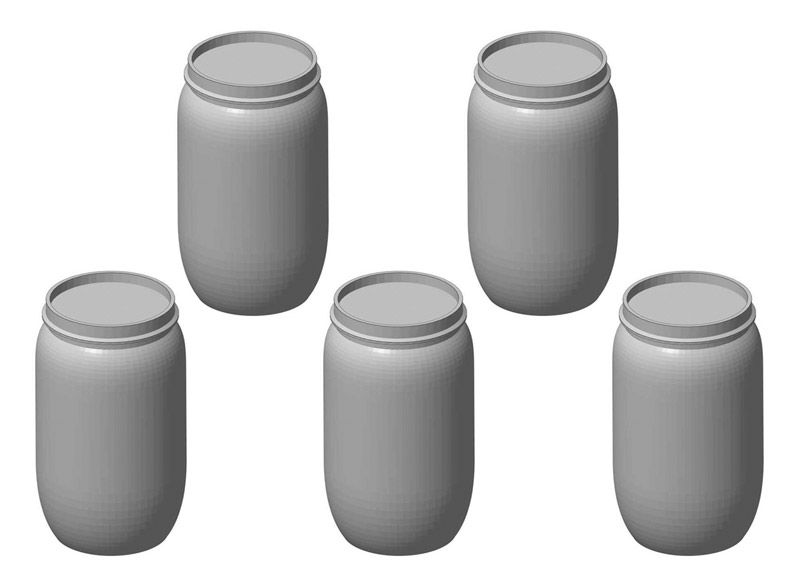 Polydeckelfass mit abnehmbarem Deckel, Bausatz für 5 Stück, Spur 0, 1:45