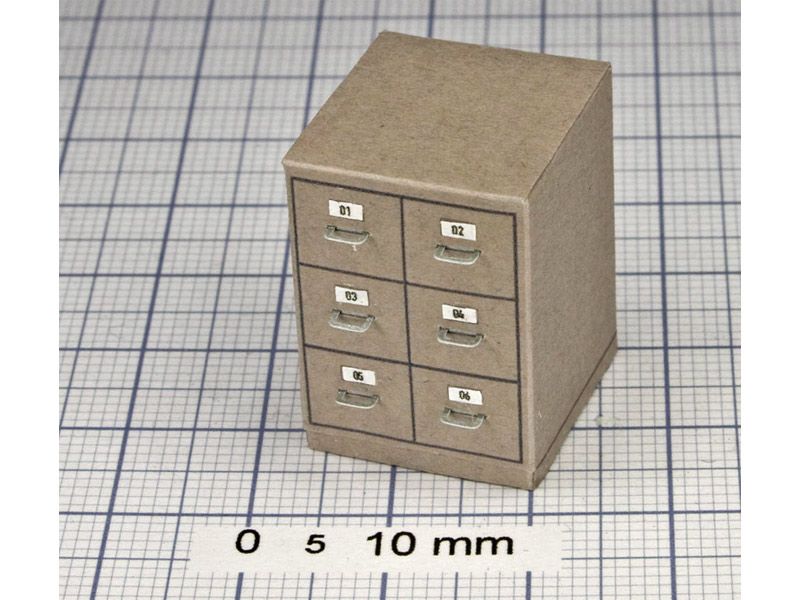 Registraturschrank, grau, mit 2 x 3 Auszügen, Bausatz für 2 Stück, Spur 0, 1:43