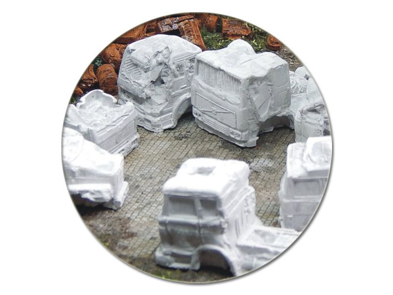 Schrott-LKW (BRD) grau, Keramik, 3 Stück, Spur H0, 1:87