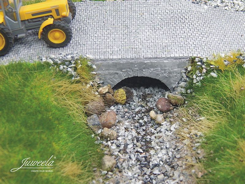 Wasserdurchlass Bachbrücke Flussbrücke mittel, Ziegel grau, 3 Stück, Spur H0, 1:87