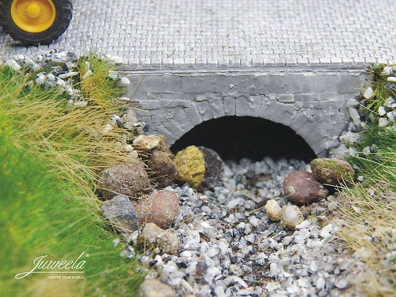Wasserdurchlass Bachbrücke Flussbrücke mittel, Ziegel grau, 3 Stück, Spur H0, 1:87