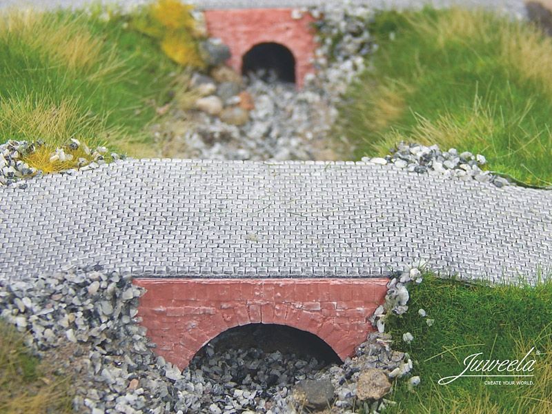 Wasserdurchlass Bachbrücke Flussbrücke mittel, Ziegel rot, 6 Stück, Spur H0, 1:87