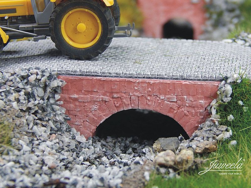 Wasserdurchlass Bachbrücke Flussbrücke mittel, Ziegel rot, 3 Stück, Spur H0, 1:87